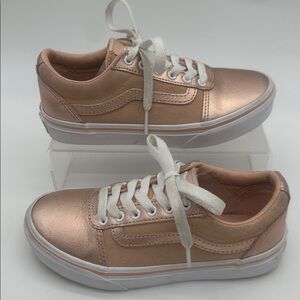 Vans Old Skool Sneakers Shoes Rose Pink Glitter Leather Missy Size 1